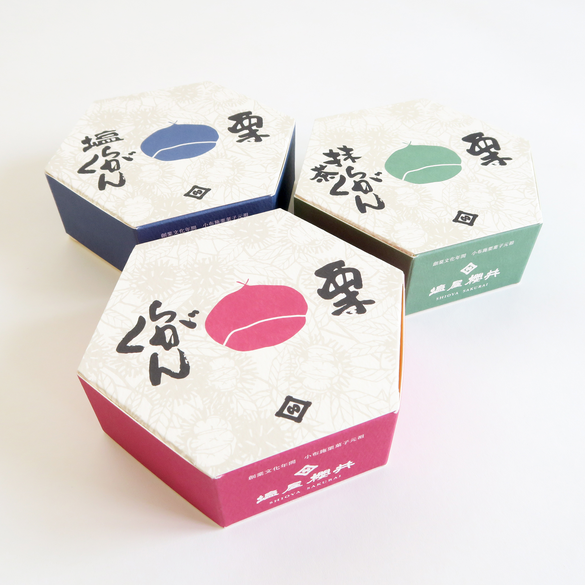 栗らくがん三種（小型・24個入り六角箱3箱セット）